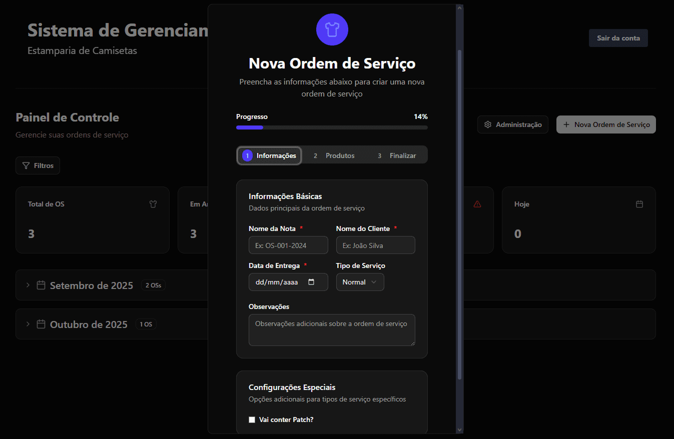 criação de OS com facilidade